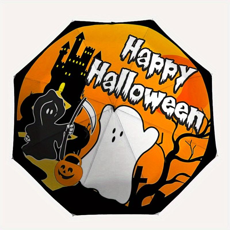 1pc Happy Halloween with Ghosts Automatic Opening and Closing Umbrella, Lightweight 3-Fold, With Cute Cartoon Characters, Suitable for Home,