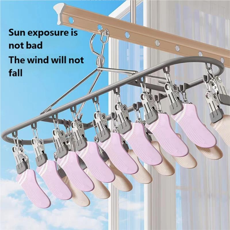 Garment Hanger With Windproof Clip Stainless Steel Sock Dryer For Home Camping Accessory