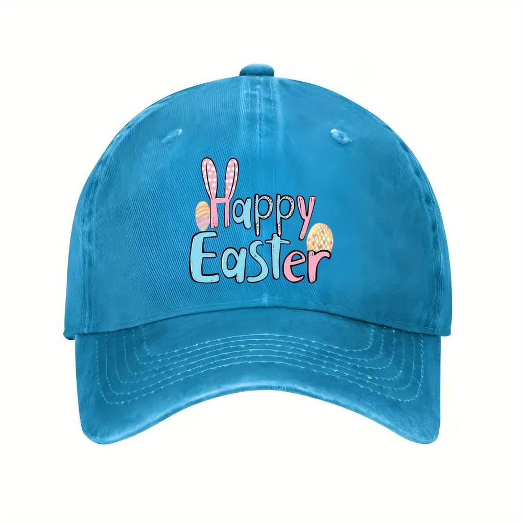 Happy Easter Graphic Baseball Cap Bunny Eggs Print Casual Polyester Sporty Outdoor Hat for Unisex