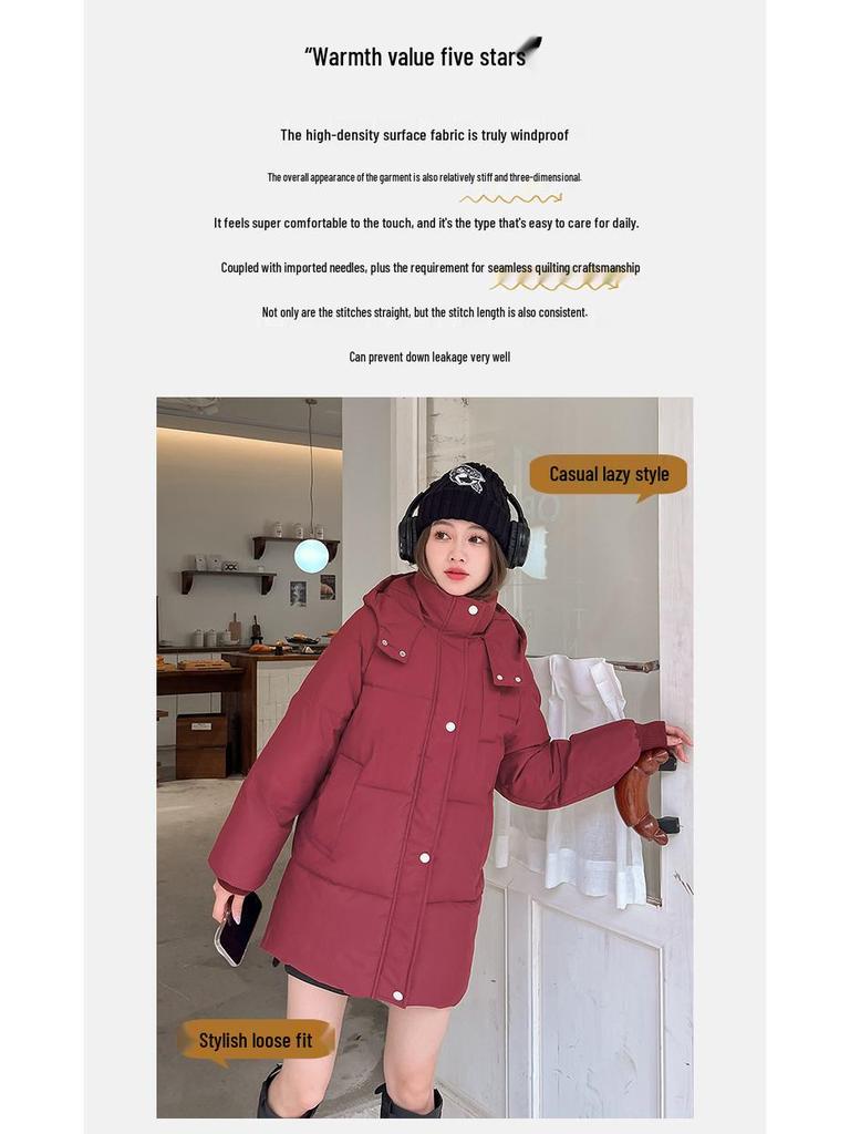 Meilade Women's Winter Korean Style Mid-Length Petite Down Cotton Coat - Thick Loose Fit Bread Jacket