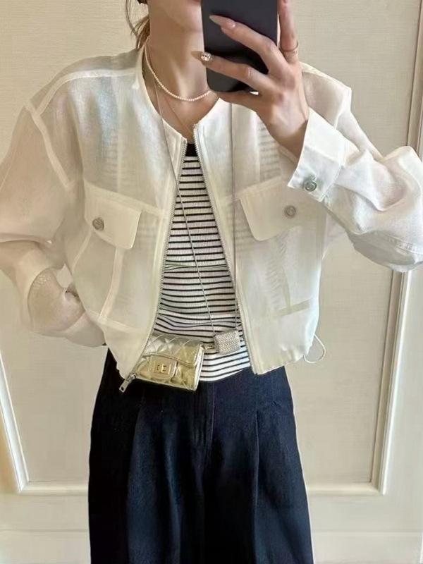 

Легкий весенний кардиган в корейском стиле и полосатый солнцезащитный набор для женщин M грязно-белый