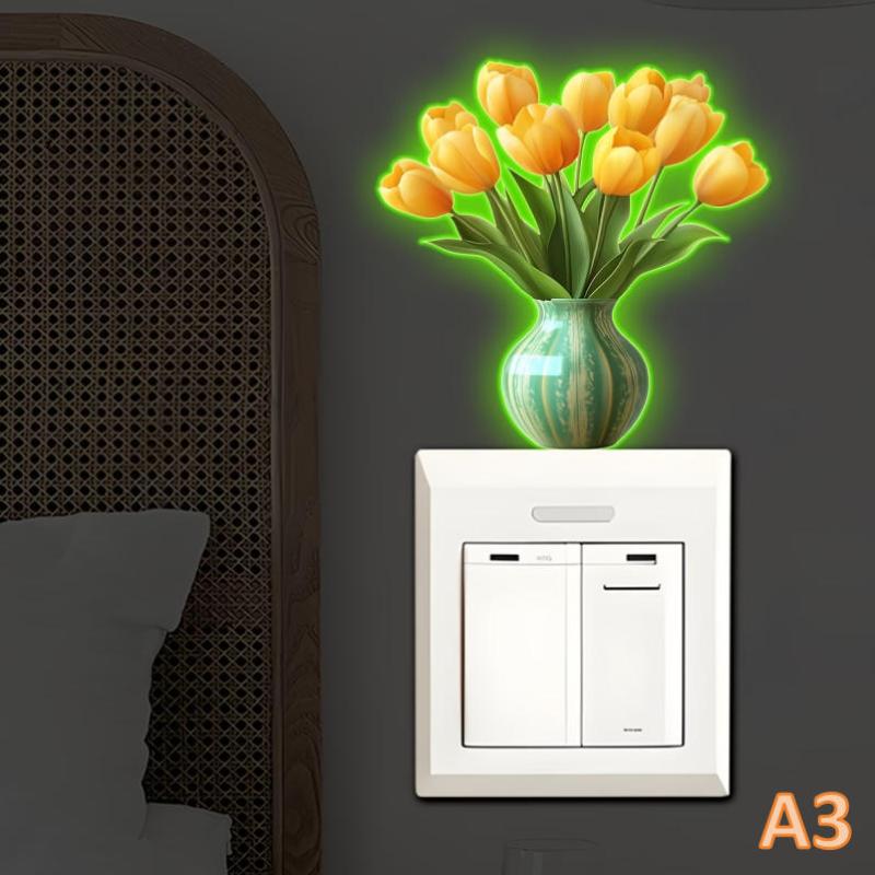 Glow-In-The-Dark Switch Stickers Purple Star Green Fairy Design Self-Adhesive Removable Pvc Wall Sticker Home Decor Luminous Art