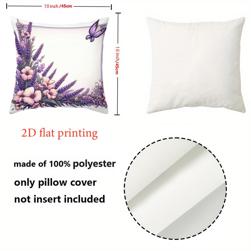 2D flat printing Lavender and Butterfly Patterned Decorative Throw Pillows Polyester pillowcase, sofa decorative cushion cov