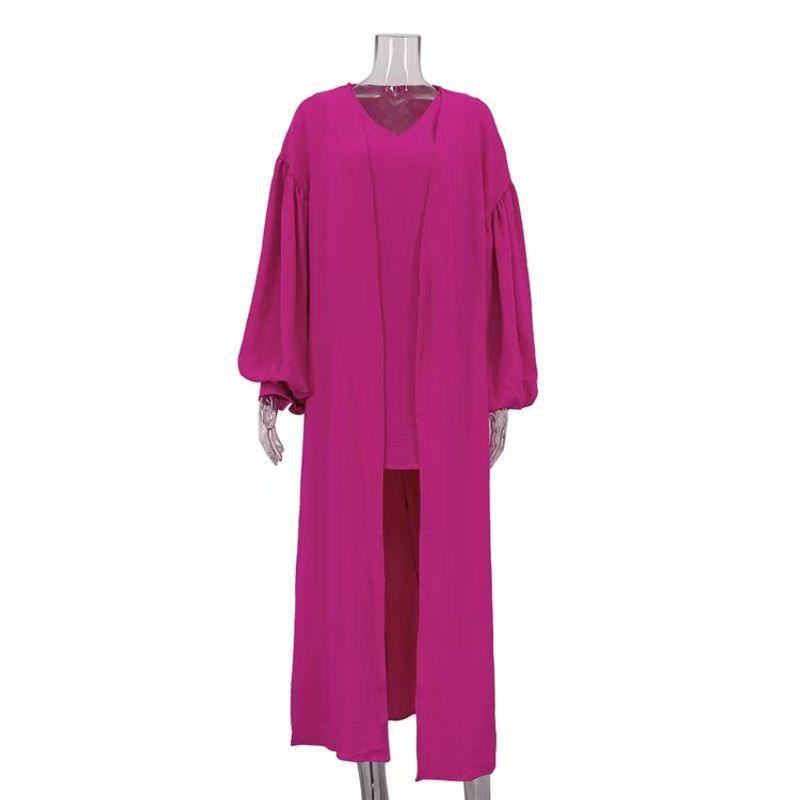 

Модный ветер Новое платье-свитер Пышные рукава Кардиган Халат Набор из двух предметов Жилет Юбка и Халат Dark pink S