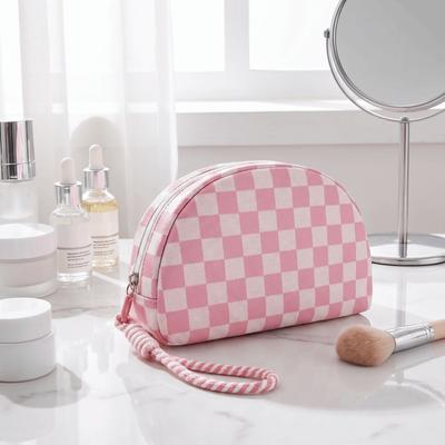 With Hand Strap Checkered Pattern Cosmetic Bag Waterproof Toiletry Bag Makeup Organizer  Travel