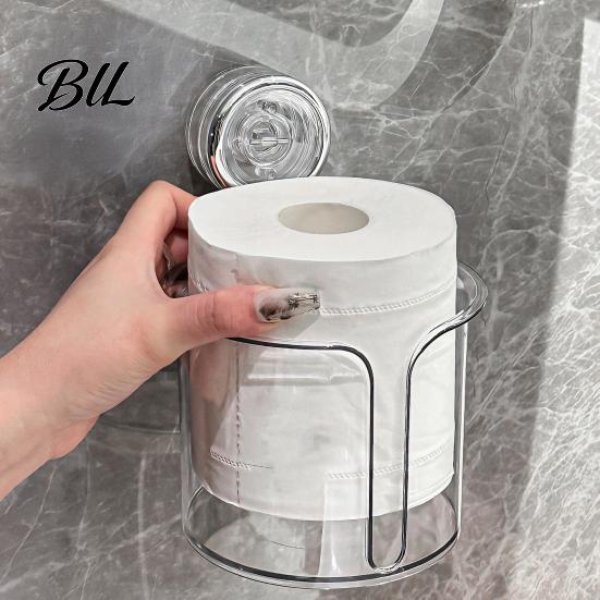 No Drill Tissue Box Wall-Mounted Roll Paper Holder with Vacuum Suction Sealed Container Cup Easy Installation Organizer for Bathroom Storage