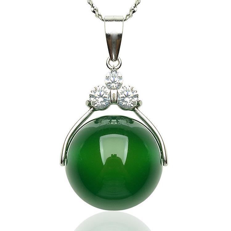 100 %Natural 925 Sterling Silver Green Luck Round Beads Jade Pendant Jade Necklaces Women Pendants Jade Gifts For Women
