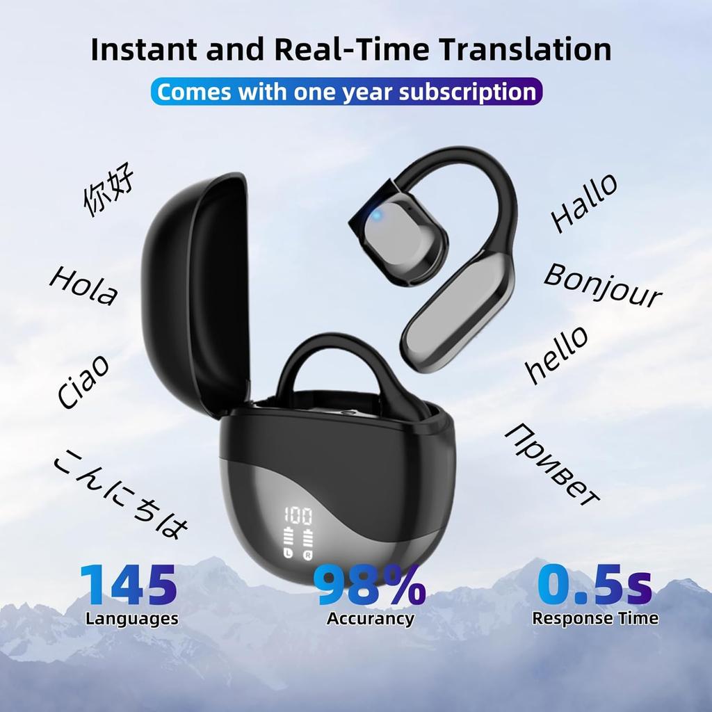Translation Earbuds 3-in-1 Real-Time Translator with 144 Languages & Accents, Perfect for Travel, Business & Education,Translastor Call and Music,