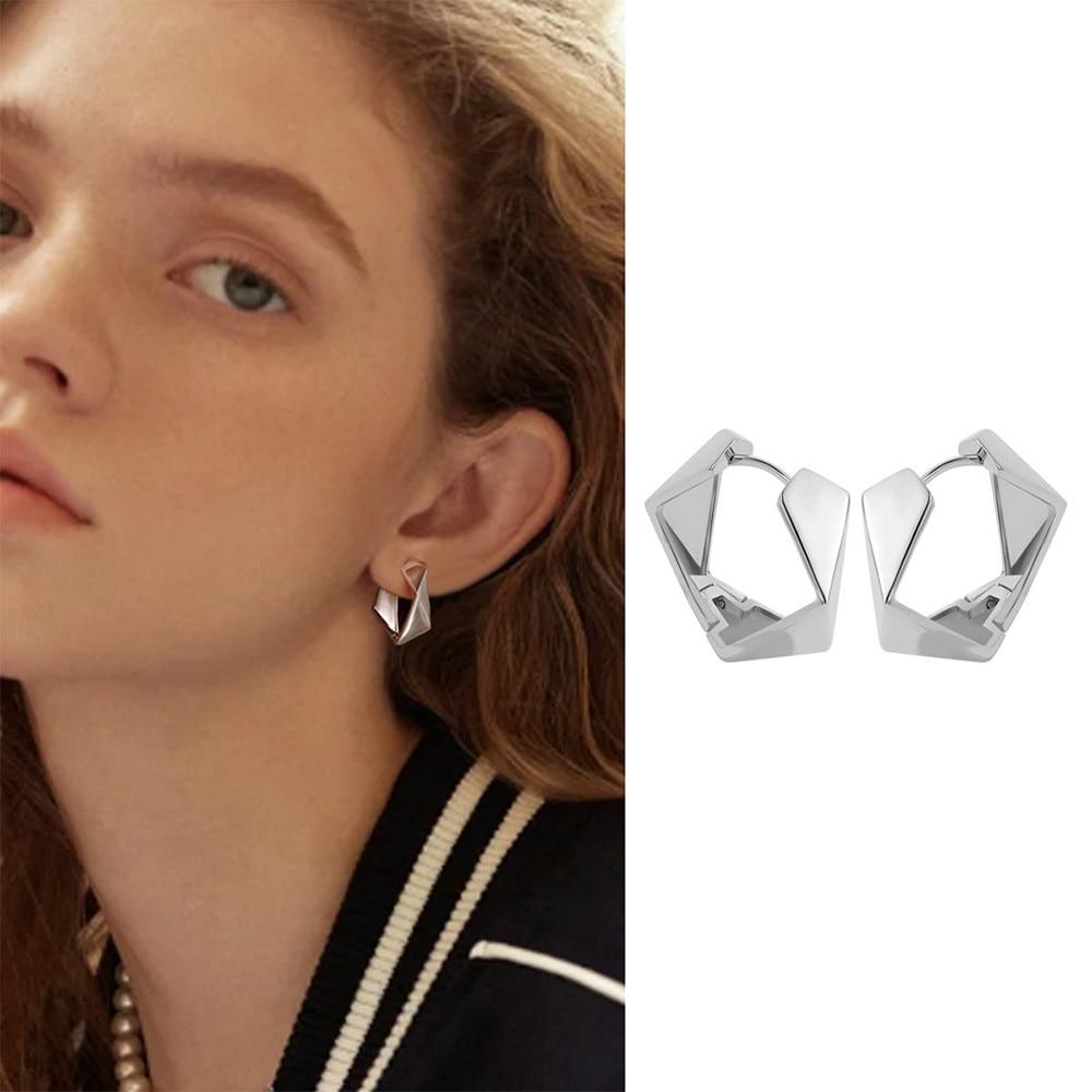 925 Sterling Silver Rhombus Design Earrings, Modern Minimalist Stud Earrings, Gift Idea for Women, 1.5 Cm, Silver
