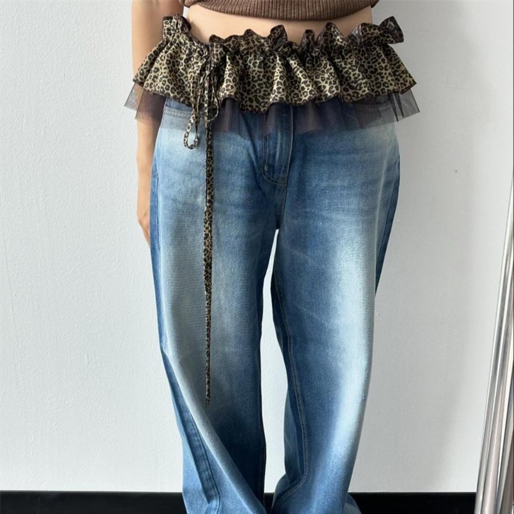 Sweet Leopard Print Hip Scarf Skirt Hip-hop Layer Outfits Belt  Waist Accessories