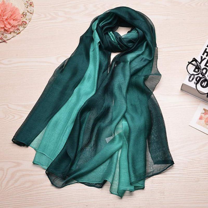Used (MAYUDAMA SILK) Silk Scarf Stole Spring/Summer Shawl Stylish Cold Protection Sun Protection for Women (6. Green) 0