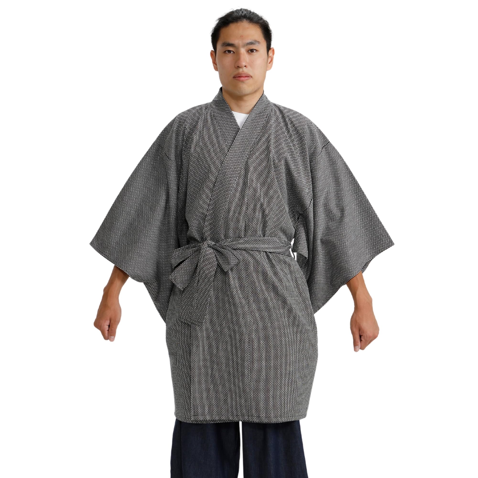 

Happy Sashiko Weave Long With Sashiko L [Edo Ten] Ткань, Hanten, Нижнее белье, Happi, Haori, Полуприталенный, 2WAY, Obi, 100% хлопок, Мужская, Черный,