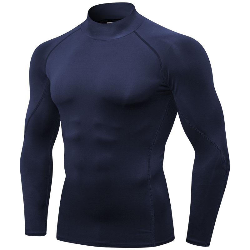Men's High-Neck Fitness Sports T-Shirt Stretch and Quick-Drying Stand-Up Collar Sweater Long Sleeves