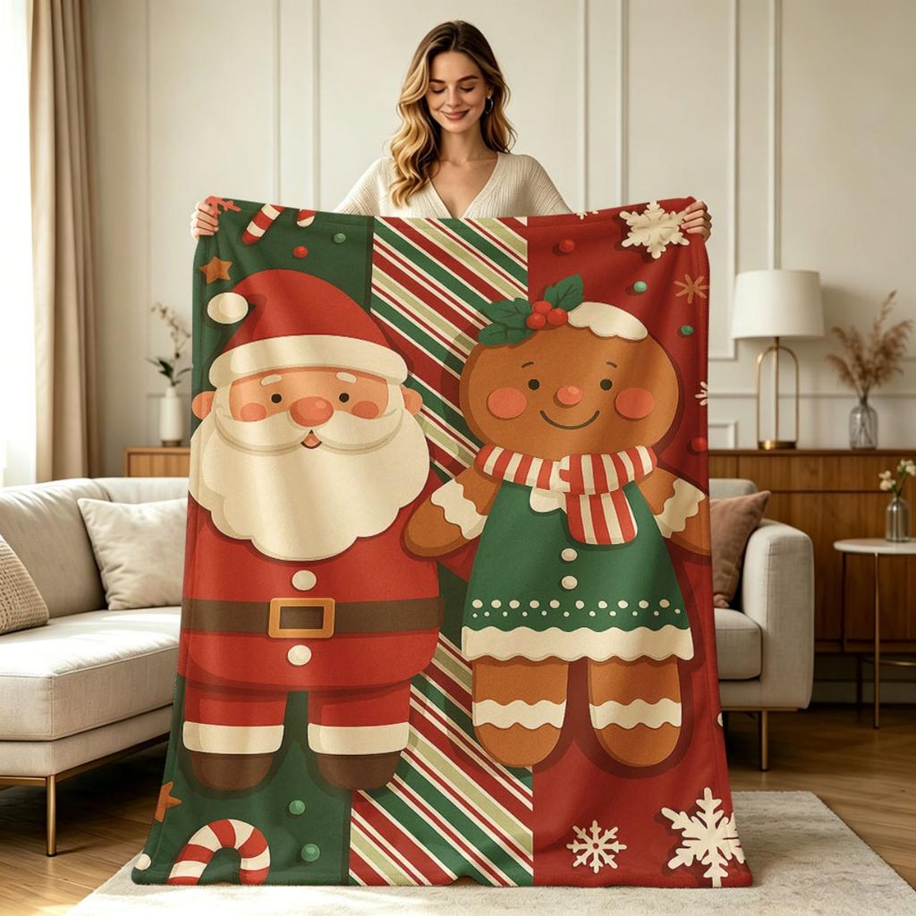 Cozy Flannel Christmas Print Blanket Soft Warm All Season Blanket for Sofa Couch Bedroom Living Room Home Decor