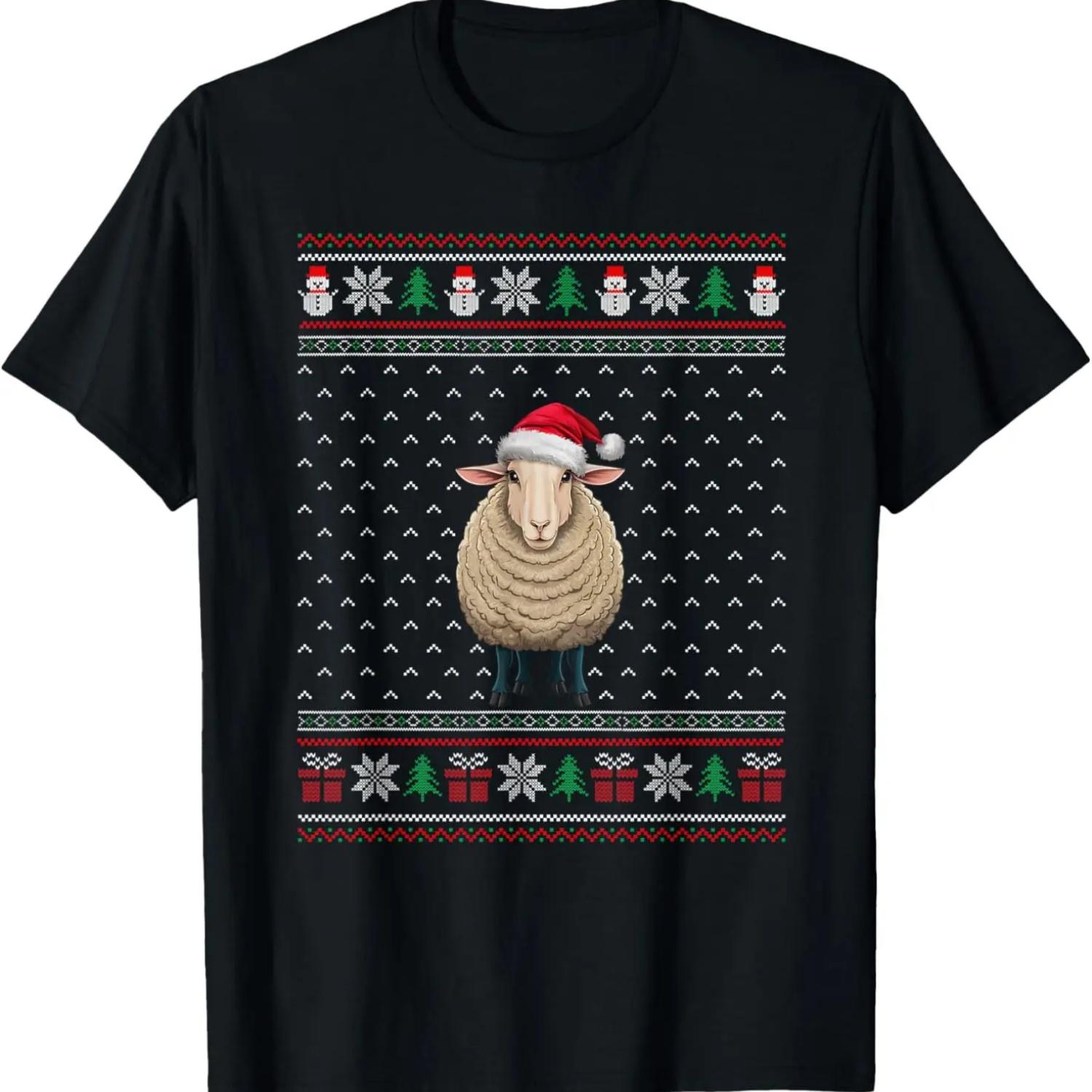 Sheep Wearing Santa Hat Ugly Xmas Sheep Lovers T-Shirt S чёрный