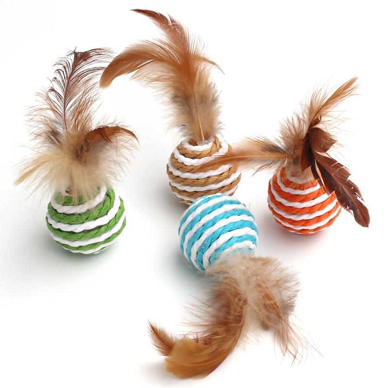

Игрушка для кошек, мячик из перьев, сизаль, игрушка для кошек, кошачий мяч, игрушка для кошек, веревка, бумажный шарик, питомец, кошка