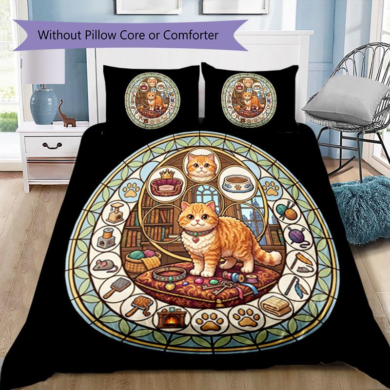 Royal Cats Realm Pattern Bedding,Quilt Set Quilt Cover Pillowcase Home Birthday Gift (1*duvet cover+2*pillowcase,without core)