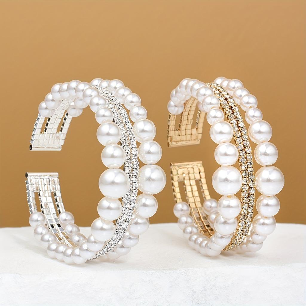 1PC Baroque Crystal Pearl Open Bracelet Gold Silver Rhinestone Multi-layer Bracelet Bridal Wedding Jewelry