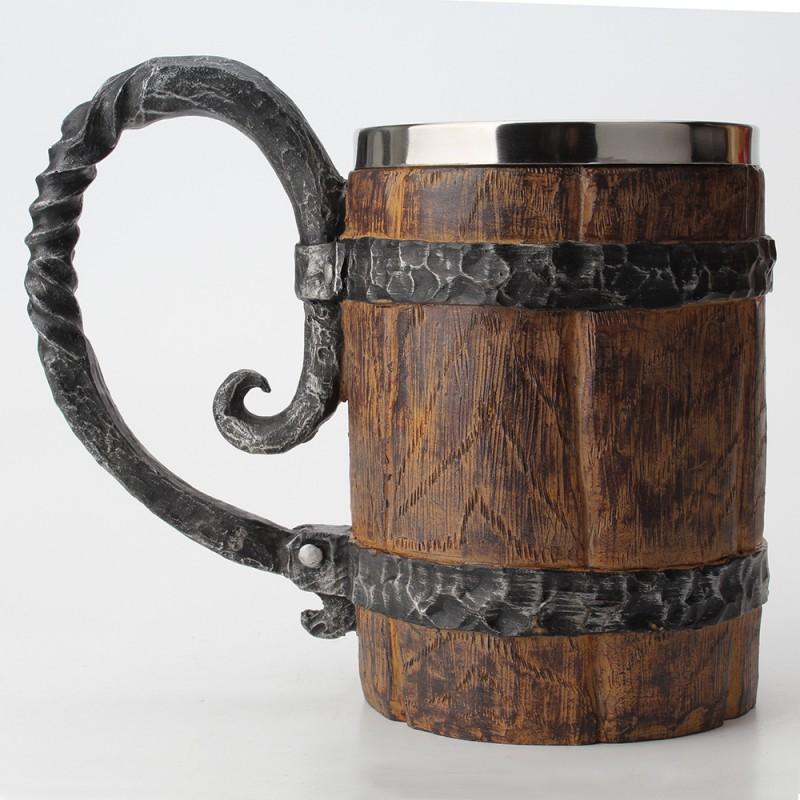 Large Capacity Imitation Wooden Beer Mug 304 Stainless Steel Insulated Cup With Handle Home Party