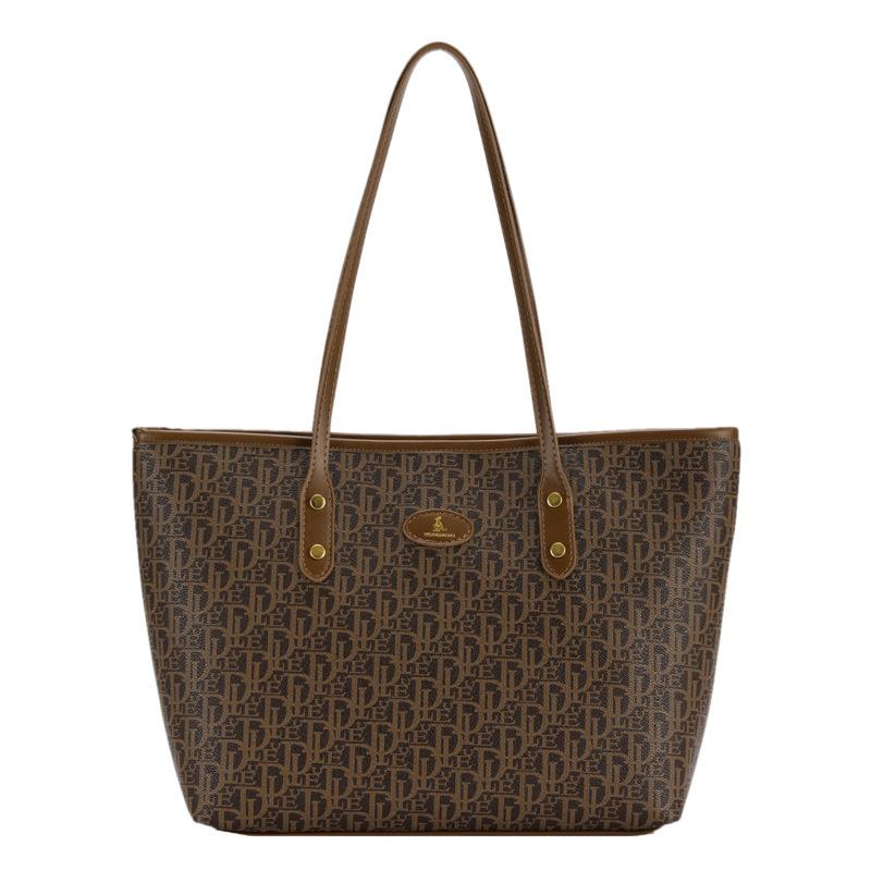 

2025 winter new large-capacity letter print light luxury bag for commuting to work one-shoulder hand-held retro tote bag
