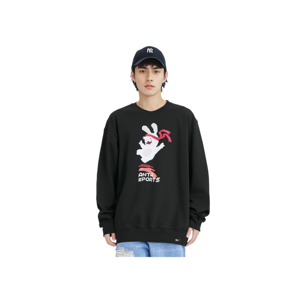 Anta Solid Color Embroidered Pattern Round Neck Skin-Friendly Long Sleeve Sweatshirt Unisex Sweatshirt Black 172248706-4