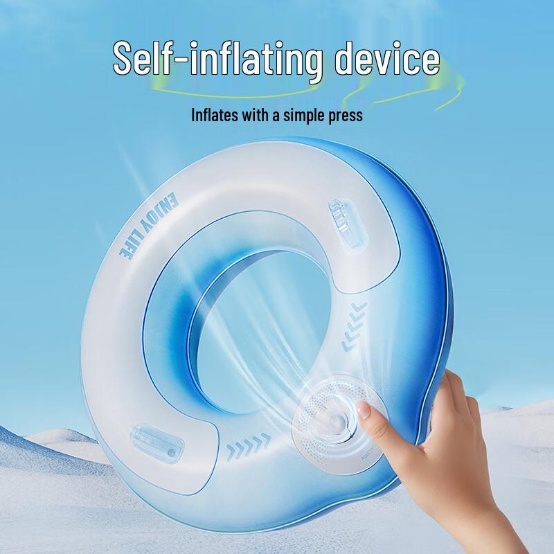 Adult Quick-Inflate Thickened Azure Blue Swim Ring