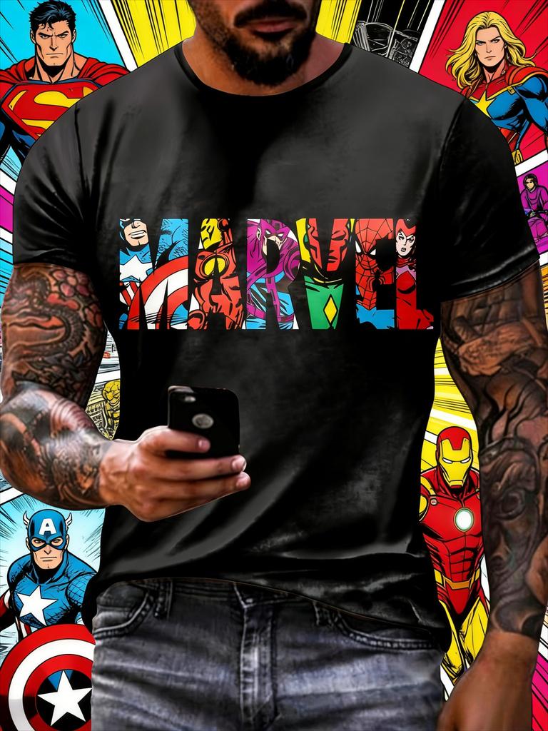 Letní bavlněné tričko Disney a Marvel s potiskem písmen Módní volné a pohodlné krátkorukávové Jednobarevné