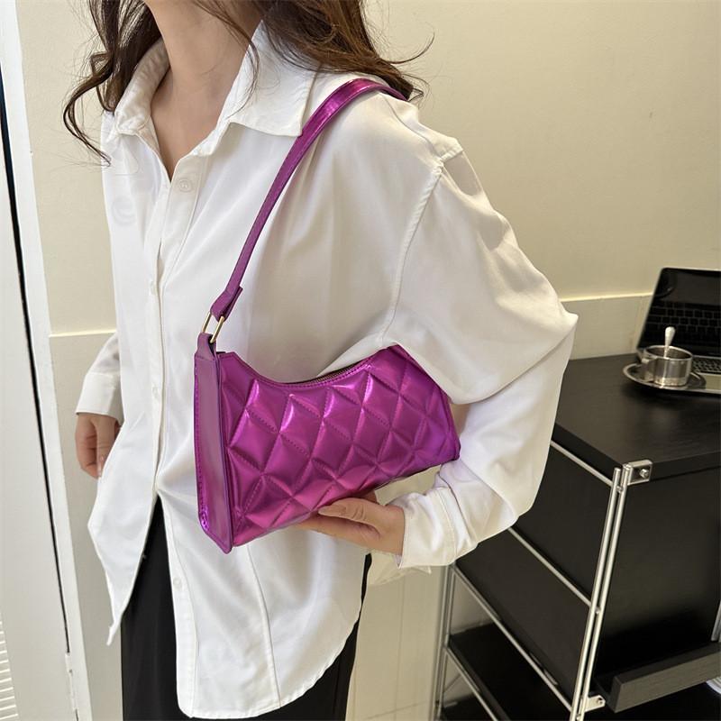 Trendy Quilted Underarm Handbag For Women Chic Embroidered Shoulder Bag Available In Silver Blue Pink And Raspberry