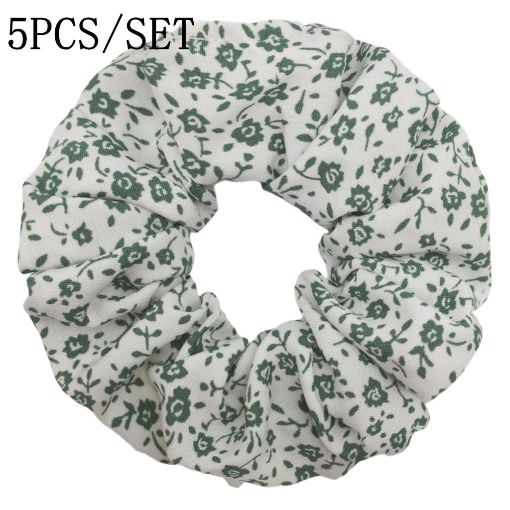 5pcs/set Sweet Cute Print Flower Scrunchies For Women Stretch Hair Accessories Elastic Rubber Band Rope Headwear Ditsy Floral