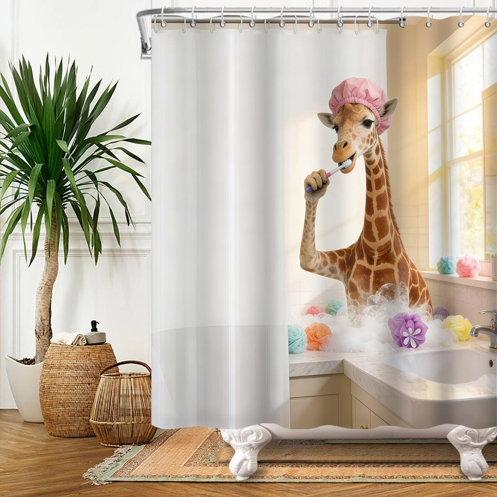 Cute Animal Theme Waterproof Shower Curtain Adorable Animals Bathroom Decor with Hooks For Bathtub Bathroom Screens Home Decor