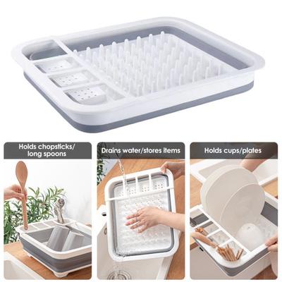 Opvouwbaar Afdruiprek met Afdruipbakje Draagbaar Afdruiprek voor Keukenblad Inklapbare Keuken Spoelbak Organizer Mand voor Camper Kampeergebruik