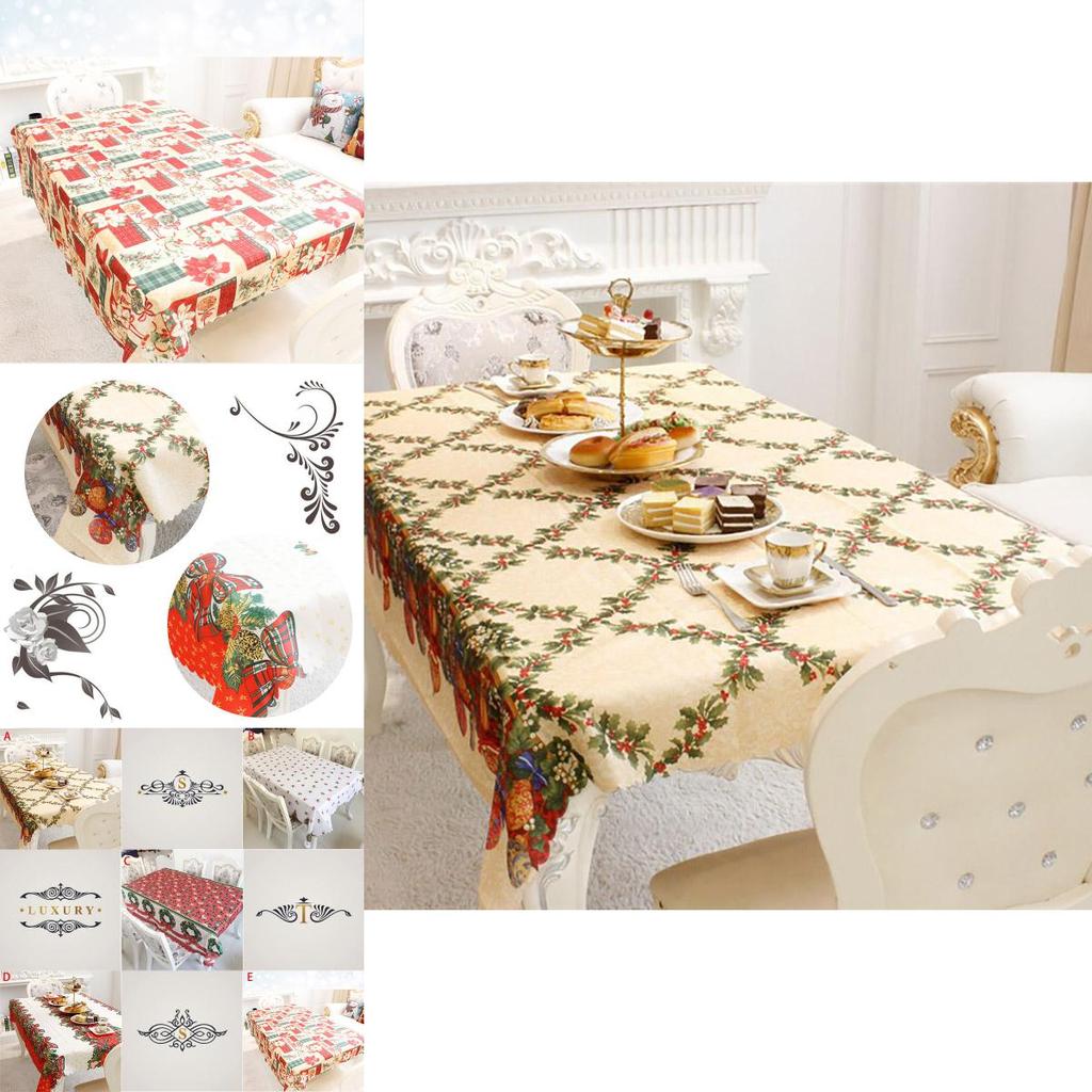 Premium Santa Christmas Red Tablecloth Crafted From High-quality Polyester Fabric For Festive Dining