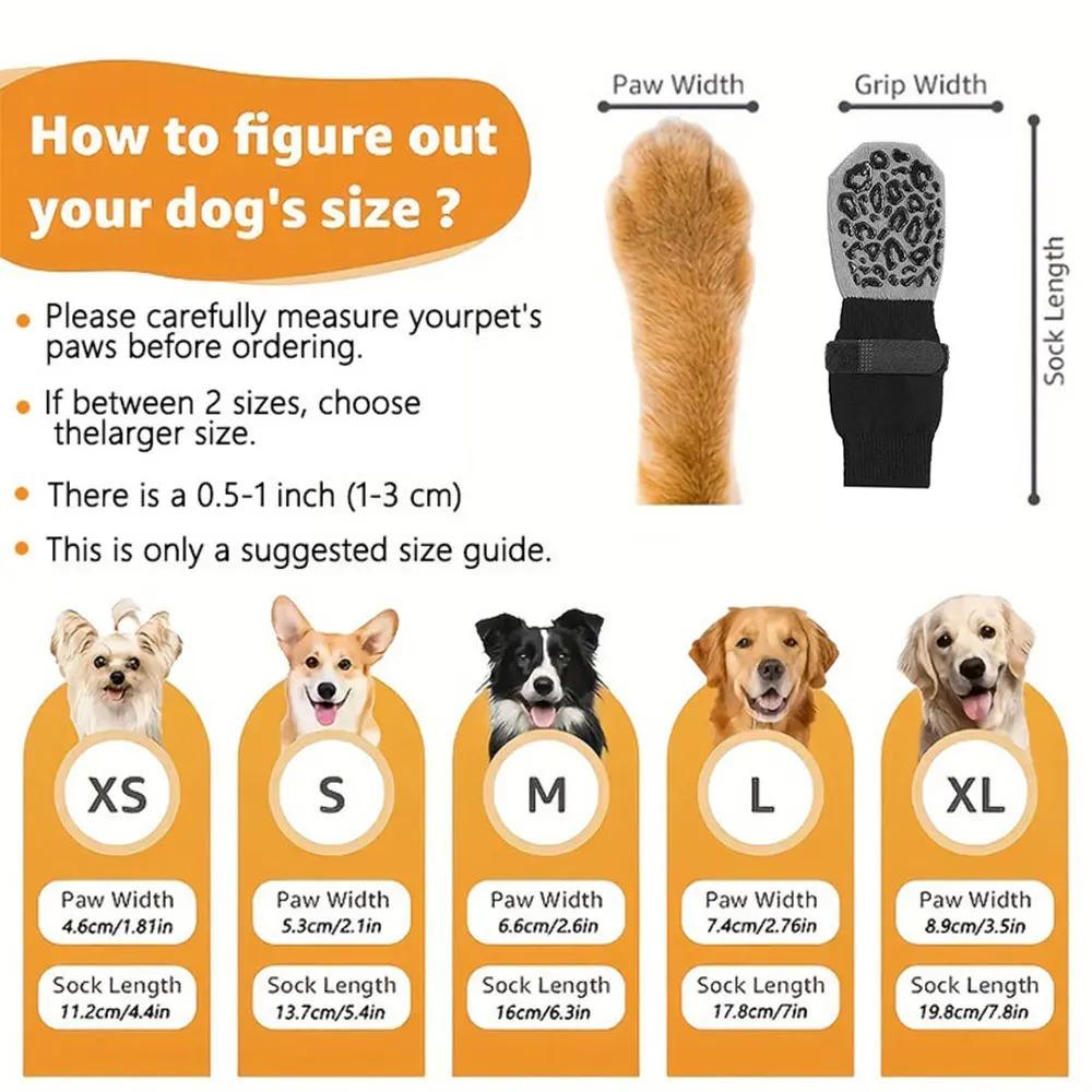 Paquete de 4 Calcetines Antideslizantes para Perros, Previenen Lamer y Morder Suelos de Madera Dura, Agarre Fuerte, Protección de Patas, Anti-Arañazos, Doble-