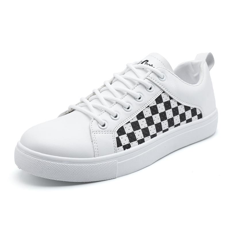 2024 Summer Checkerboard Men's Extra Large White PU Leather Sneakers