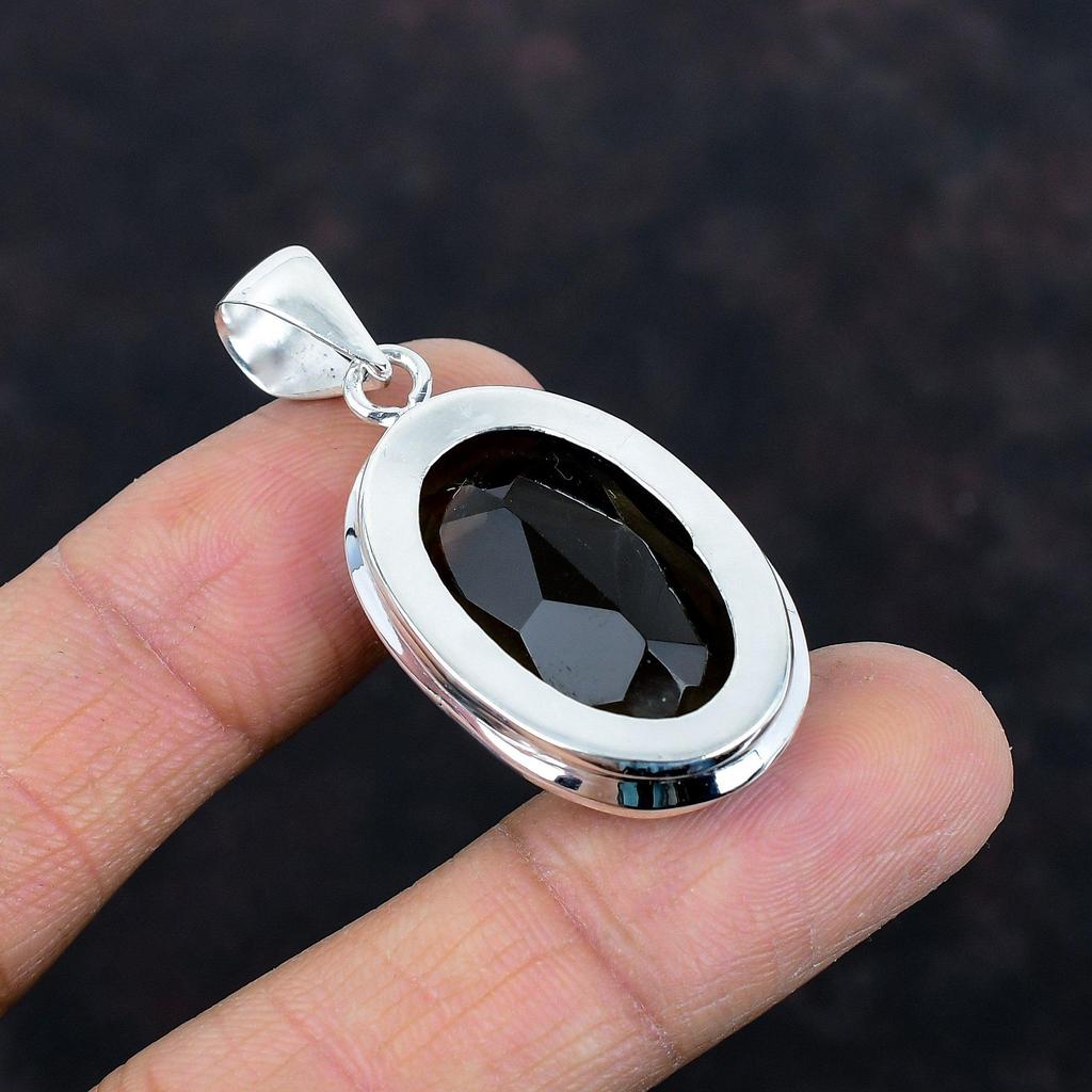 Faceted smoky quartz pendant natural gemstone pendant handmade jewelry 925 sterling silver pendant unique pendant decent jewelry for gifts