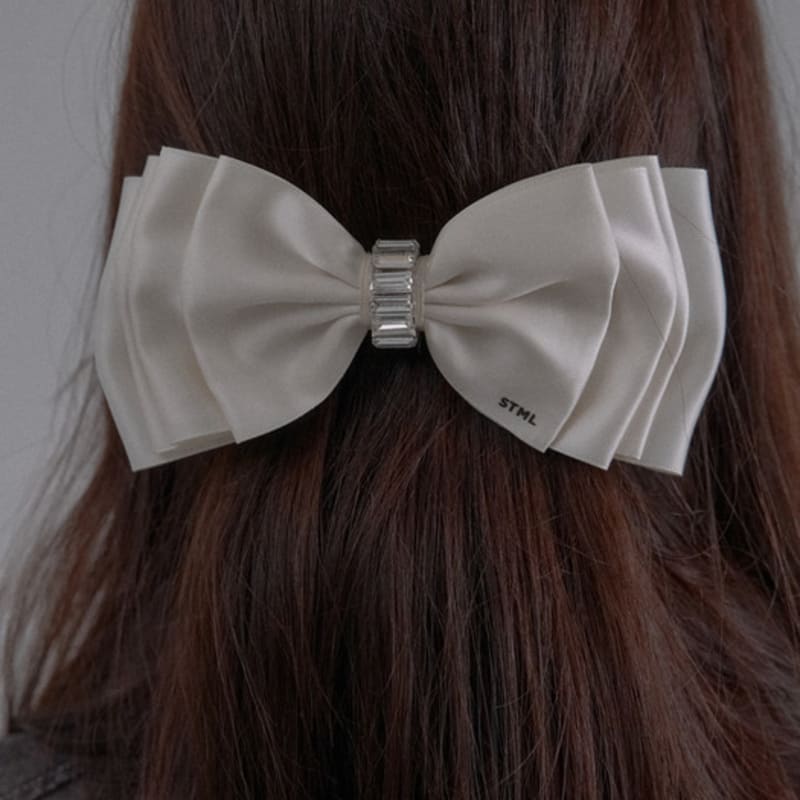 SORRY TOO MUCH LOVE Crystal Buckle Satin Ribbon Hairpin_Cream