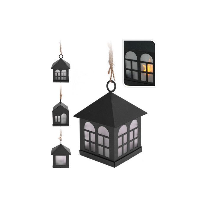 Lantern - House Metal Black - LED Warm White - 6x8cm - Christmas Table Decoration