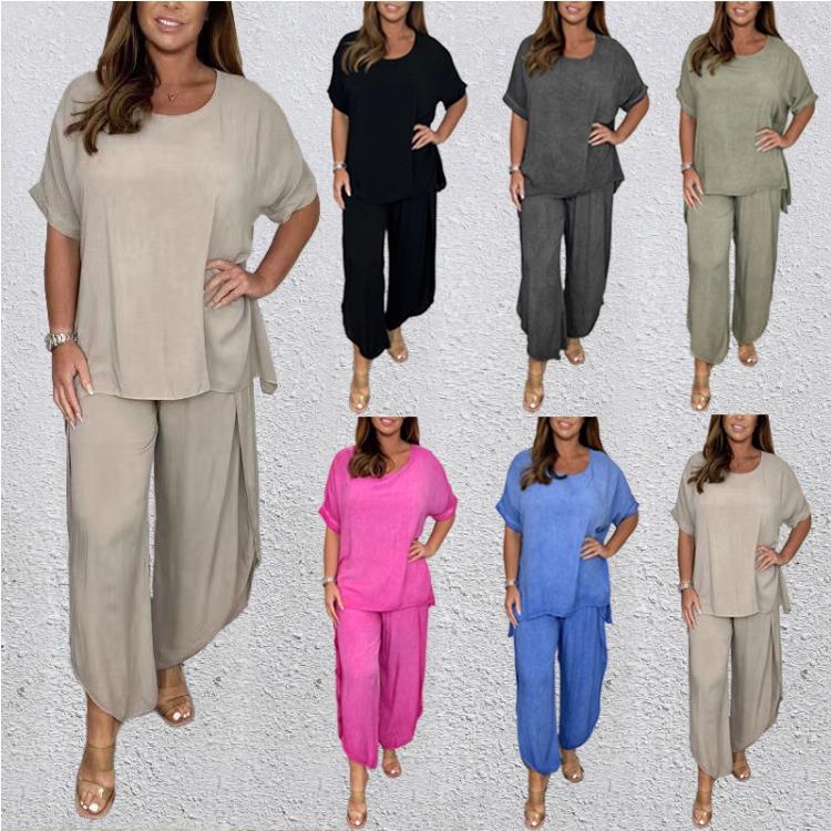 Women's Fashionable Casual Loose-fitting Plus-size Short-sleeved Set