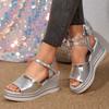 Fashion Silver Wedge Heels Sandals for Women Summer 2025 Chunky Platform Beach Sandals Woman Ankle Strap Thick Sole Sandalias