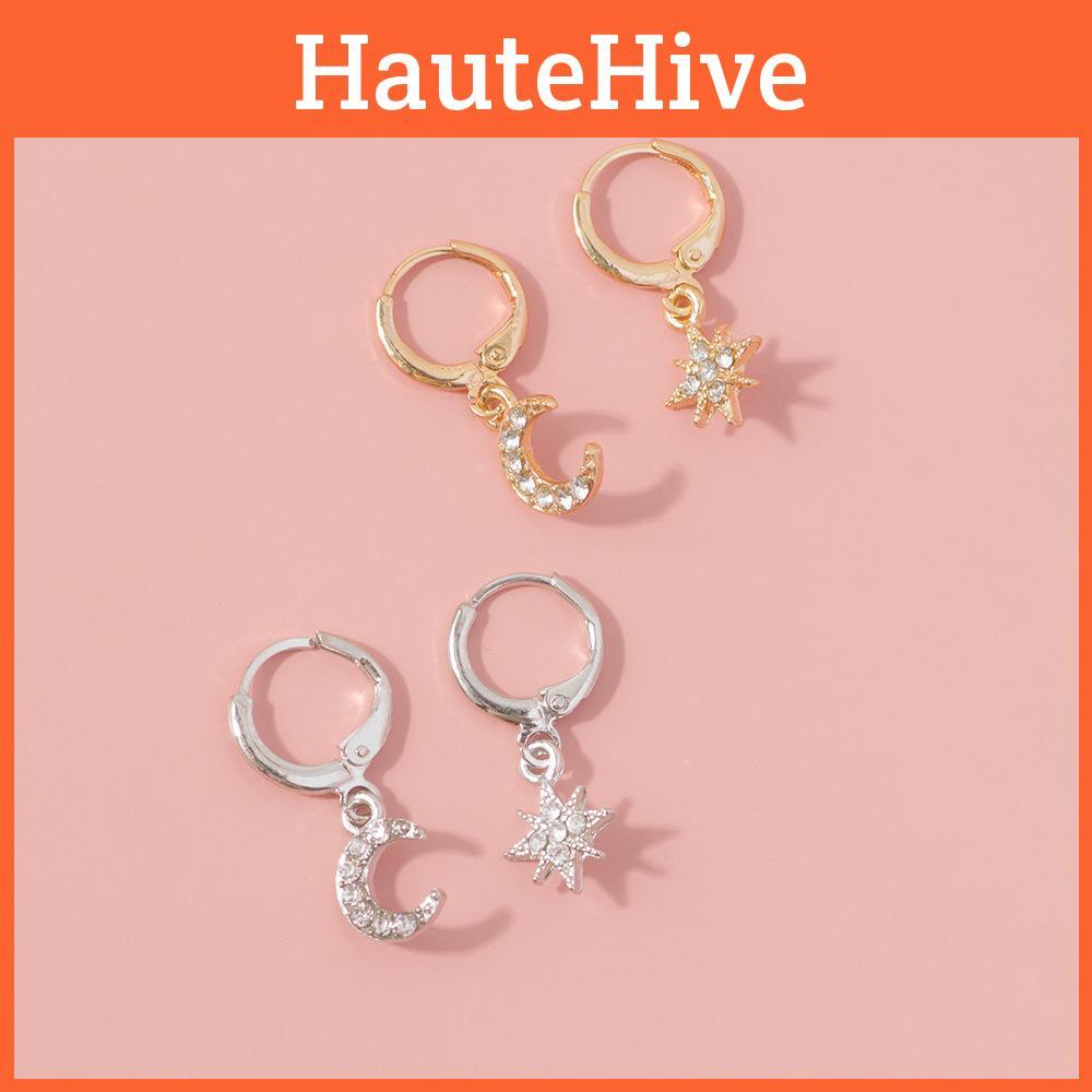 Chic Gold And Silver Alloy Moon And Star Earrings Perfect For Gifting And Special Events