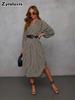 Women's Spring Fashion V-Neck Loose Striped Belted Shirt Dress