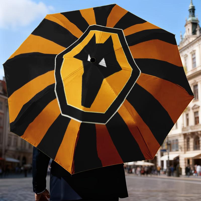 Flaming Wolves Emblem Wanderers Automatic Folding Umbrella - 8-Rib Travel Umbrella with Auto Open/Close & Portable Gifts for Holidays or Birthdays