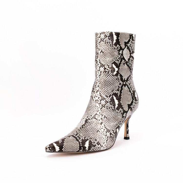 Moda 2025 Nowy Duży Rozmiar 45 Jesień Zima Kobiety Krótkie Botki 6,5cm Wysoki Obcas Krótki Plusz Czarny Czerwony Wężowy Botki do Kostki Markowe Buty Damskie