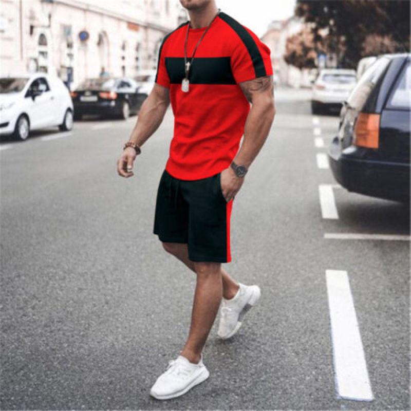 Summer Men's Casual Fashion Comfortable Sports Suit 2-Piece Set Street Wear Simple Pattern Crewneck Short Sleeve With Shorts
