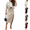 Completo casual da donna due pezzi con gonna midi a orlo spaccato e giacca cardigan corta con bottoni in tessuto leggero