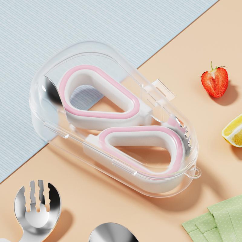 Baby Spoon Fork Set Toddler Self Feeding Training Tableware 316 Stainless Steel Silicone Handle