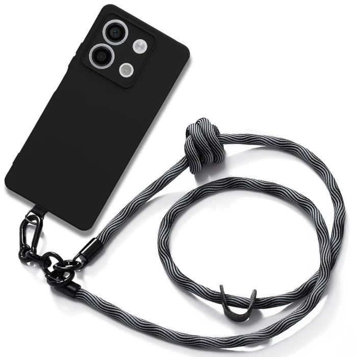 Coque en Silicone - E.F.CONNECTION - Pour Xiaomi Redmi Note 13 5G - Protection Antichoc - Bandoulière Amovible - Noir