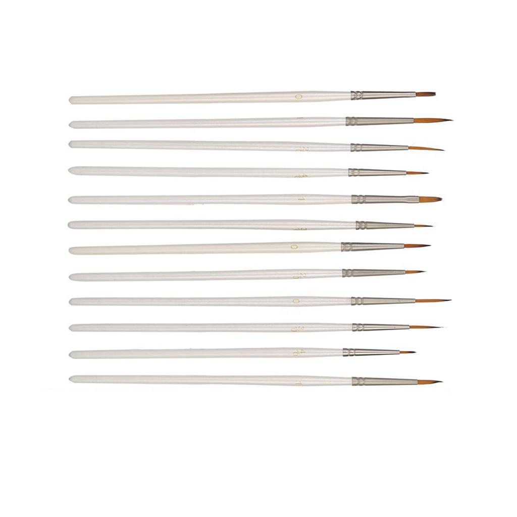 12PCs Nylon Brush Drawing Pen Art Supplies Painting Tool White Wooden Rod for Craft Collection
