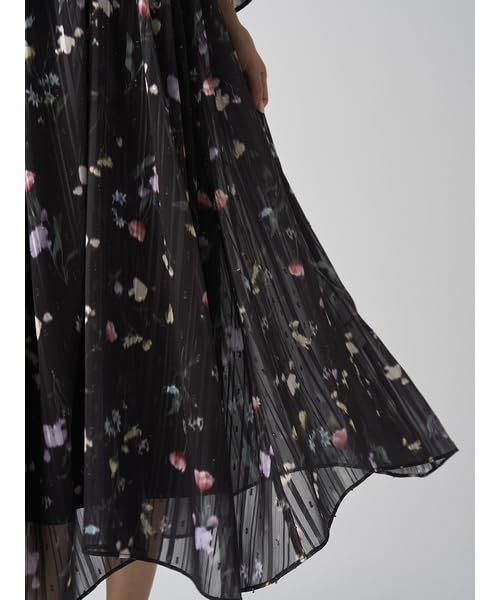 Selford Bowtie Flower Print Dress CWFO251063 Black Women's