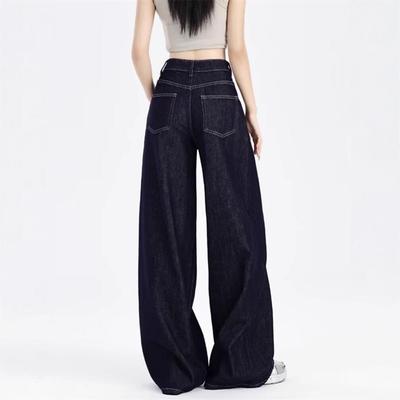 Damen Sommerjeans im amerikanischen Stil Dunkelblau - Leicht, Gerade geschnitten, Lockere Weitbein-Hose